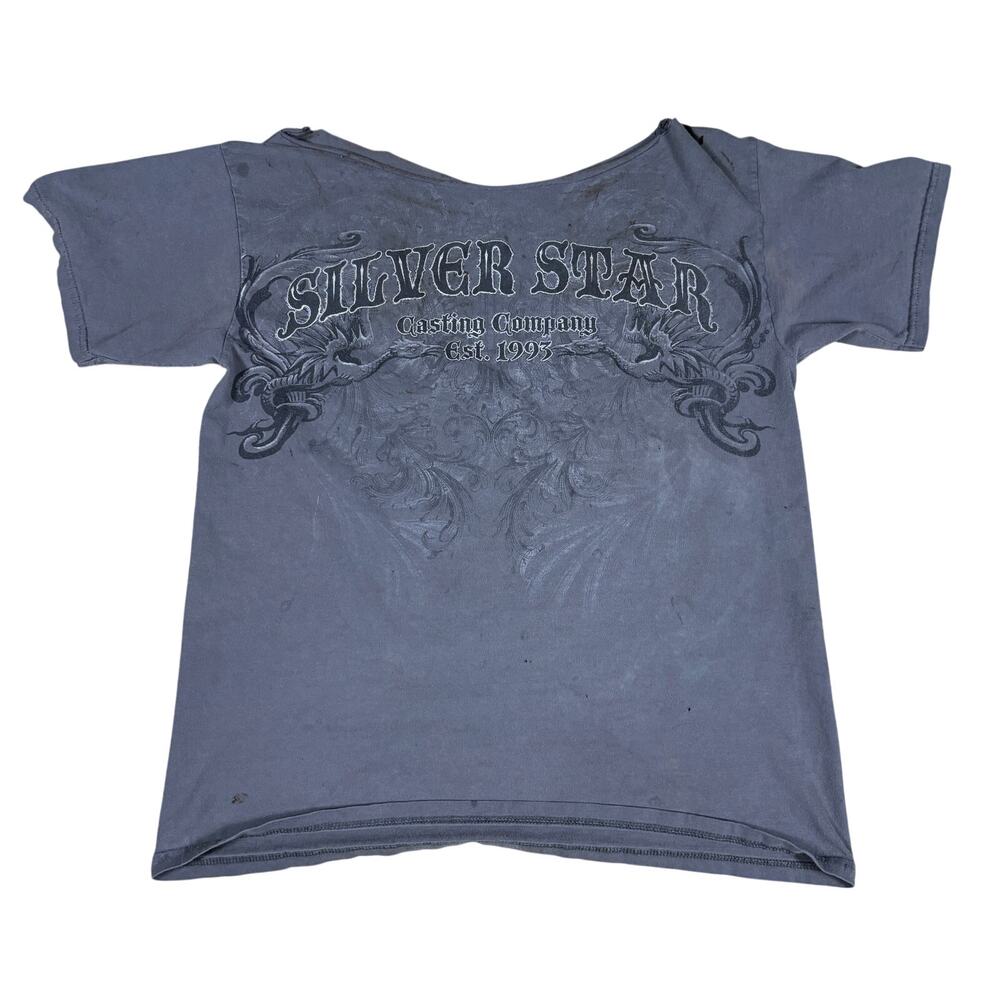 vintage y2k 2000s Silver Star cut off collar Tshirt XL affliction emo grunge